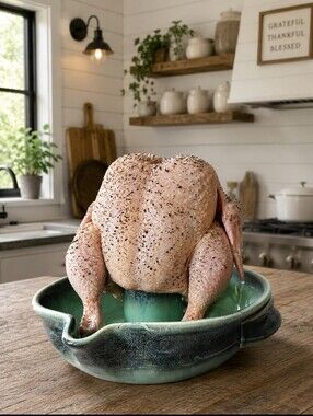 Tumbleweed Pottery Upright Chicken Cooker Roaster Blue And Green Drippy Glase